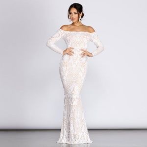 SIERRA SEQUIN OFF THE SHOULDER WEDDING DRESS SMALL